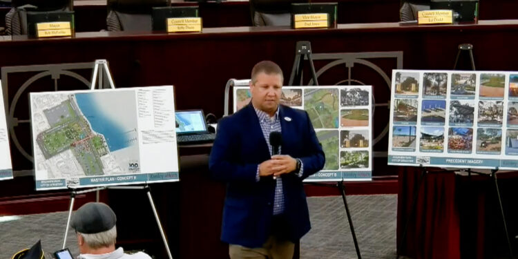 City Manager Brian Benton discusses two master plan concepts for Riverview Park