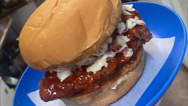 Nashville Hot chicken sandwich served at Sebastian Sandwich Shack