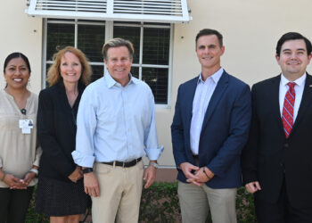 Pictured Left to Right: Sofia Juarez, Site Manager TCCH; Heather Miranda, EVP TCCH; Congressman Mike Haridopolos; Frank Isele, ED IRCHD; Lance Lunceford, President Taxpayers Association