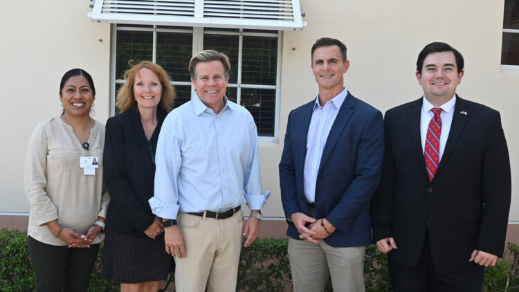 Pictured Left to Right: Sofia Juarez, Site Manager TCCH; Heather Miranda, EVP TCCH; Congressman Mike Haridopolos; Frank Isele, ED IRCHD; Lance Lunceford, President Taxpayers Association