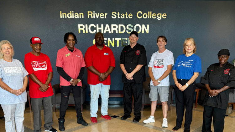 Left to right: Dignity Jobs – Georgette, Community Works – Pernell, Dignity Hospitality –Sam, Dignity Bus – Sherman, Dignity Food Truck – Kenny, Dignity Smiles – Russell, Dignity Wellness – Marilyn, and Dining with Dignity-Sheila.