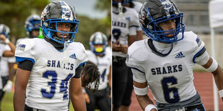 Sebastian River High School Sharks football players of the week are seniors Devon Dawkins (left) and Nicholas Hernandez (right)