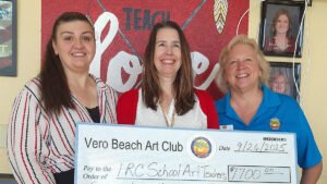 Vero Beach Elementary Art Teacher Lauren Lupo, Principal Sarah Van Brimmer and Vero Beach Art Club President Michelle Nevaeh.