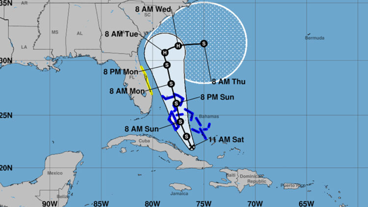 Tropical Cyclone Nine is forecast to bring heavy rainfall, gusty winds, and hazardous marine conditions to Sebastian and Vero Beach as it travels offshore past Florida. (Credit: NHC)