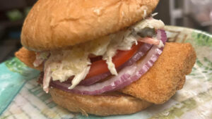 Fried mahi sandwhich at Sebastian Sandwich Shack