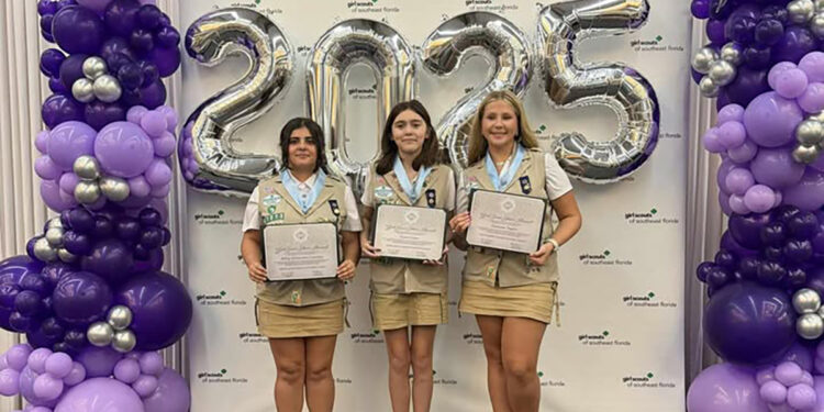 Tauni Greer, Taelynn Taylor and Riley Quinones, all members of Troop 51013, received the Girl Scout Silver Award.
