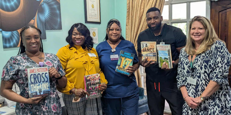 Library staff visited Vero Beach's Garden View Health and Rehab to deliver books to residents.