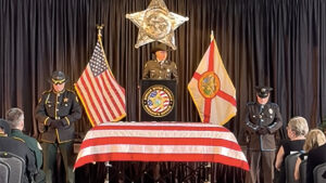 The service for Sgt. Terri Sweeting-Mashkow, 47, began at 11 a.m. inside the Corporate Air hangar at Vero Beach Regional Airport.