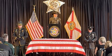The service for Sgt. Terri Sweeting-Mashkow, 47, began at 11 a.m. inside the Corporate Air hangar at Vero Beach Regional Airport.
