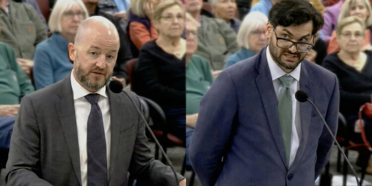 Attorneys argue points regarding the Ameron RV and Boat Storage Plan during a Sebastian City Council meeting