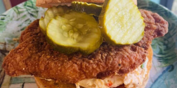 Pimento and hot honey chicken sandwich (Sebastian Sandwich Shack)