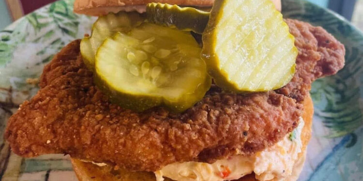 Pimento and hot honey chicken sandwich (Sebastian Sandwich Shack)