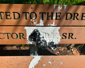 A monument and bench honoring the late Victor Hart Sr.