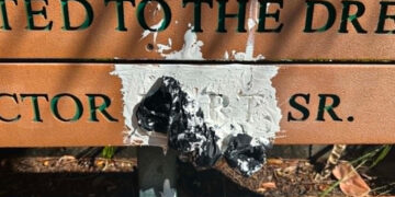 A monument and bench honoring the late Victor Hart Sr.