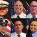 Left to right: Deputy Fire Chief Sean Gibbons, Battalion Chief Michael Bernstein, Lt. James Holbrook, Lt. Ryan Krueger, Lt. Christopher Trent, Engineer Stacy Zedek